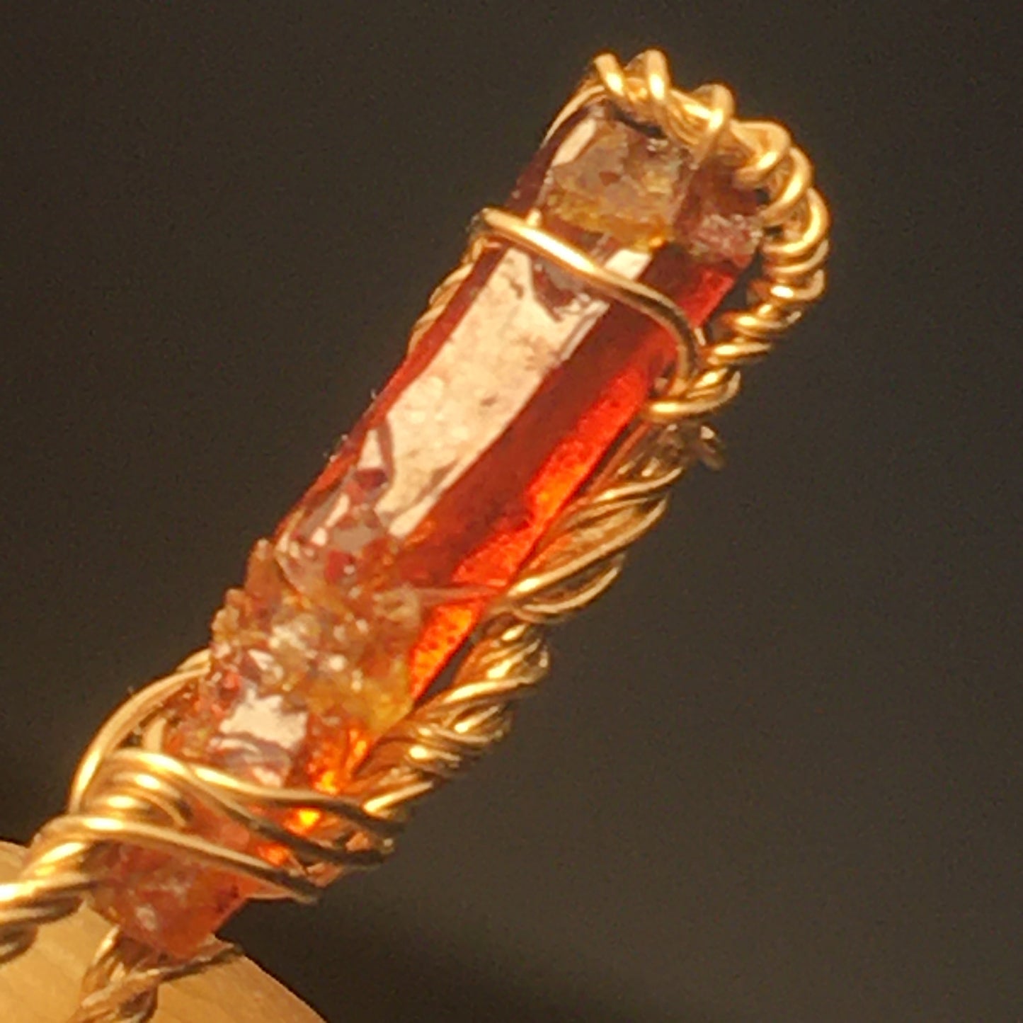 Vibrant Red Zincite and Gold Pendant
