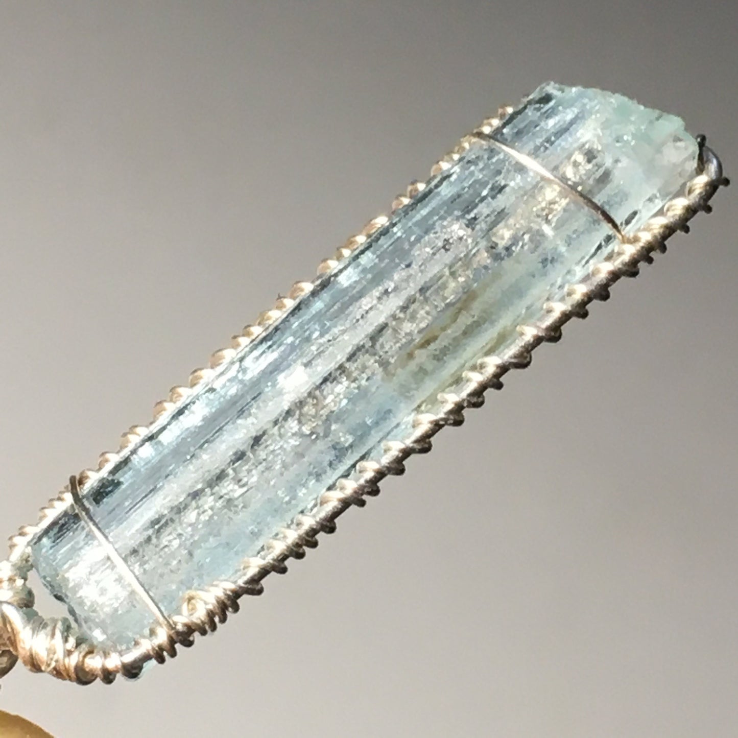 Gem Aquamarine Natural Solid Silver Wire Wrap Pendant
