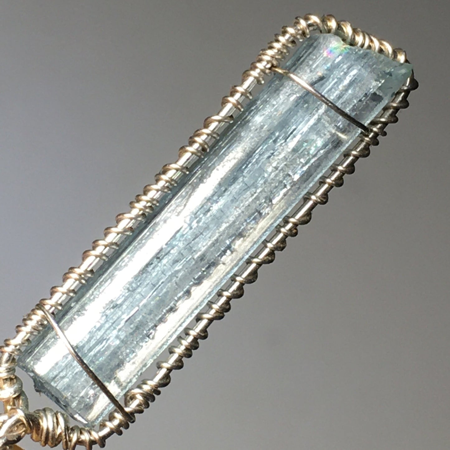 Gem Aquamarine Natural Solid Silver Wire Wrap Pendant