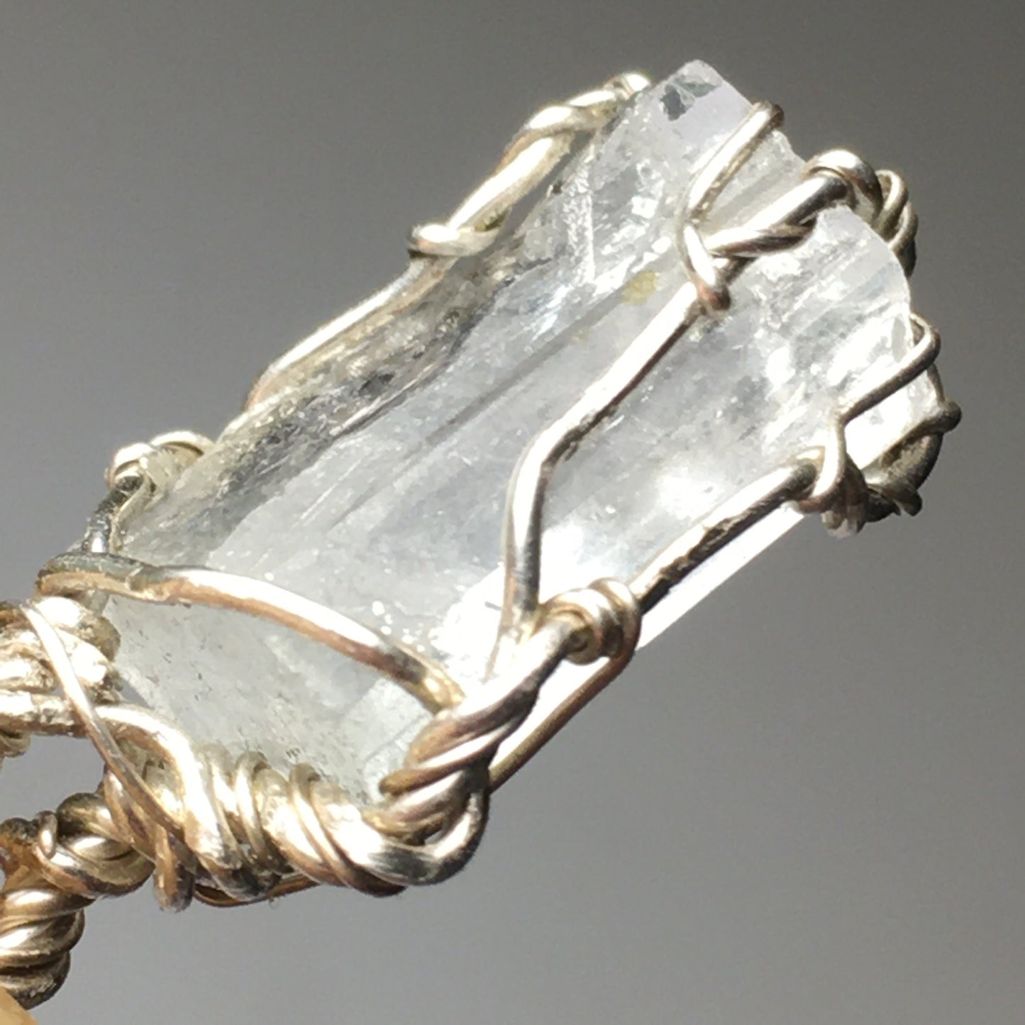 Gem Aquamarine Natural Silver Wire Wrap Pendant