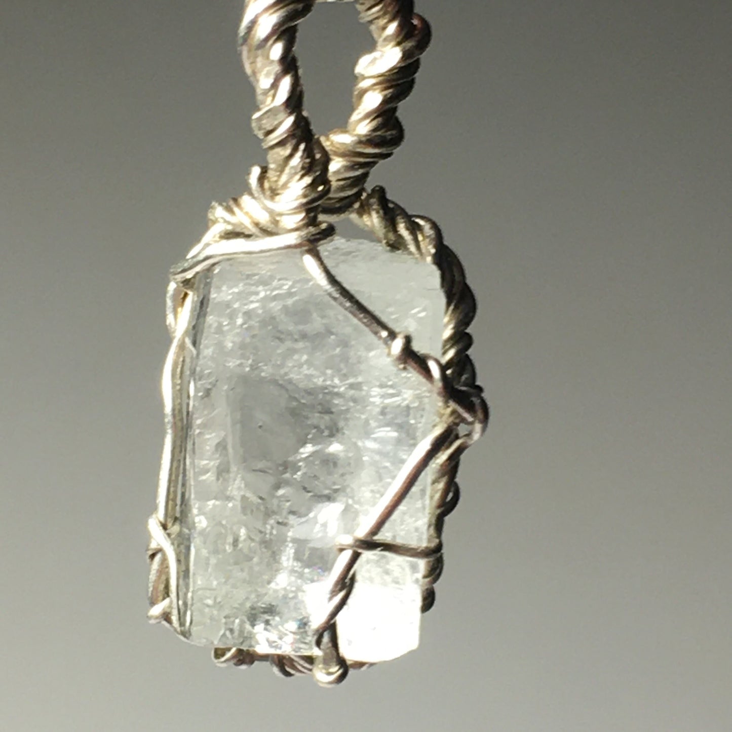 Gem Aquamarine Natural Silver Wire Wrap Pendant