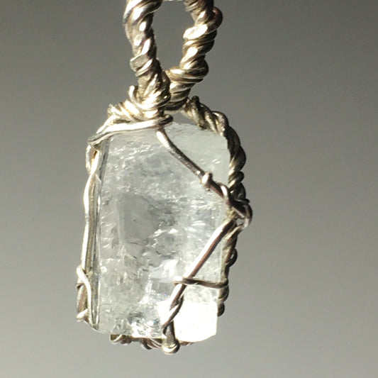 Gem Aquamarine Natural Silver Wire Wrap Pendant