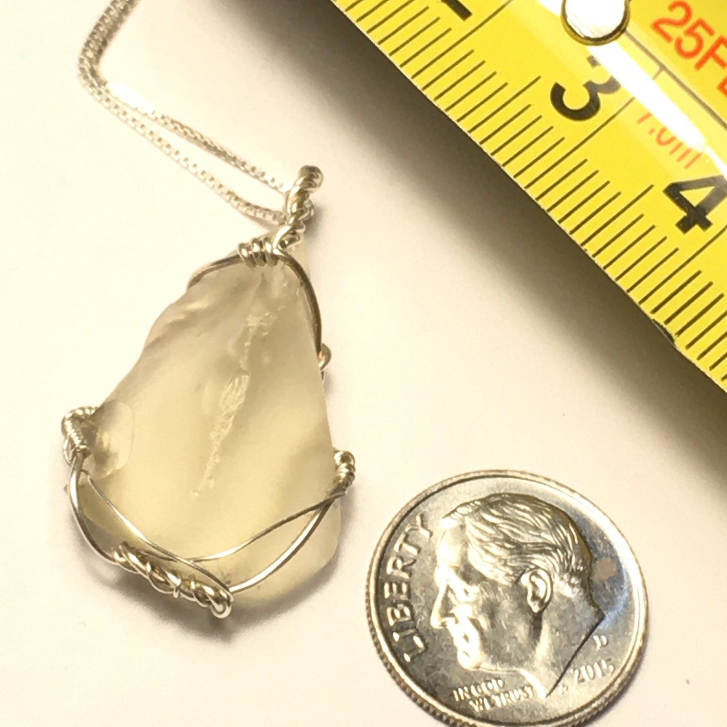 Natural Libyan Desert Glass Solid Silver Wire Wrap Pendant