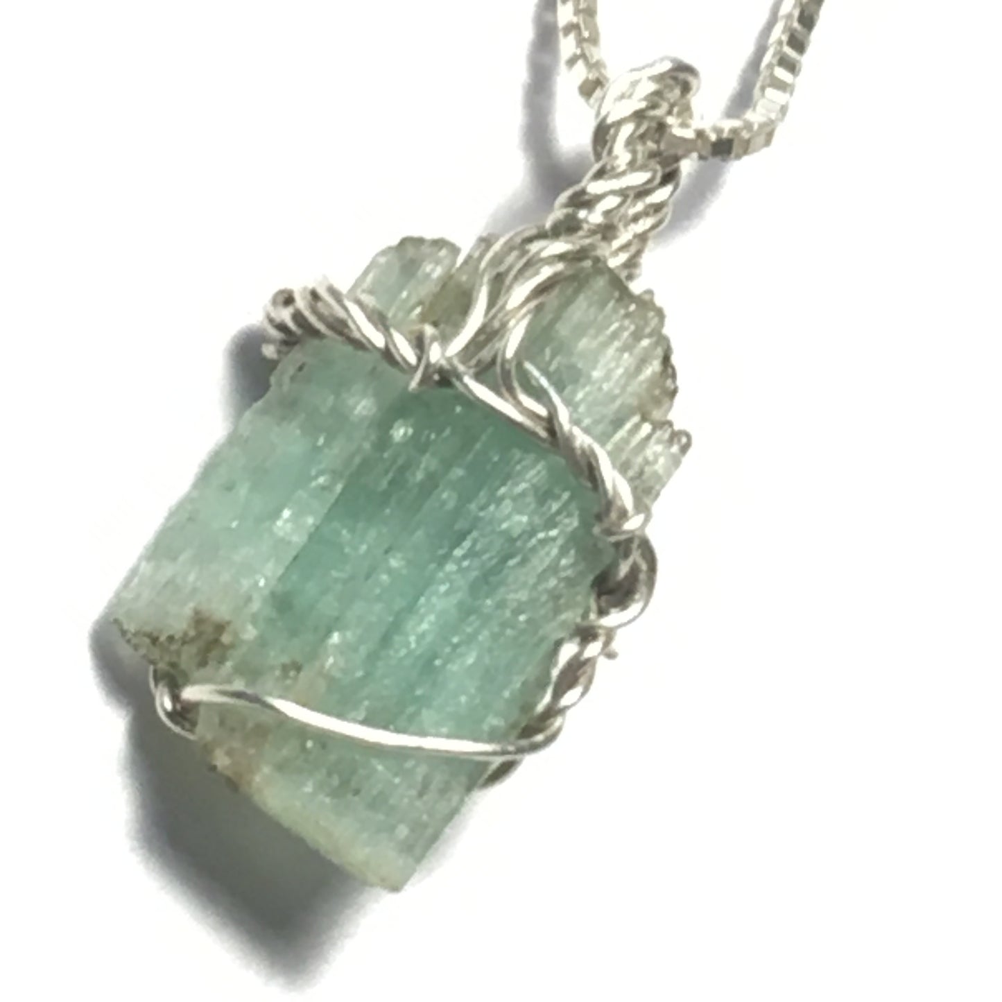 Natural Emerald 925 Silver Wire-Wrap Pendant