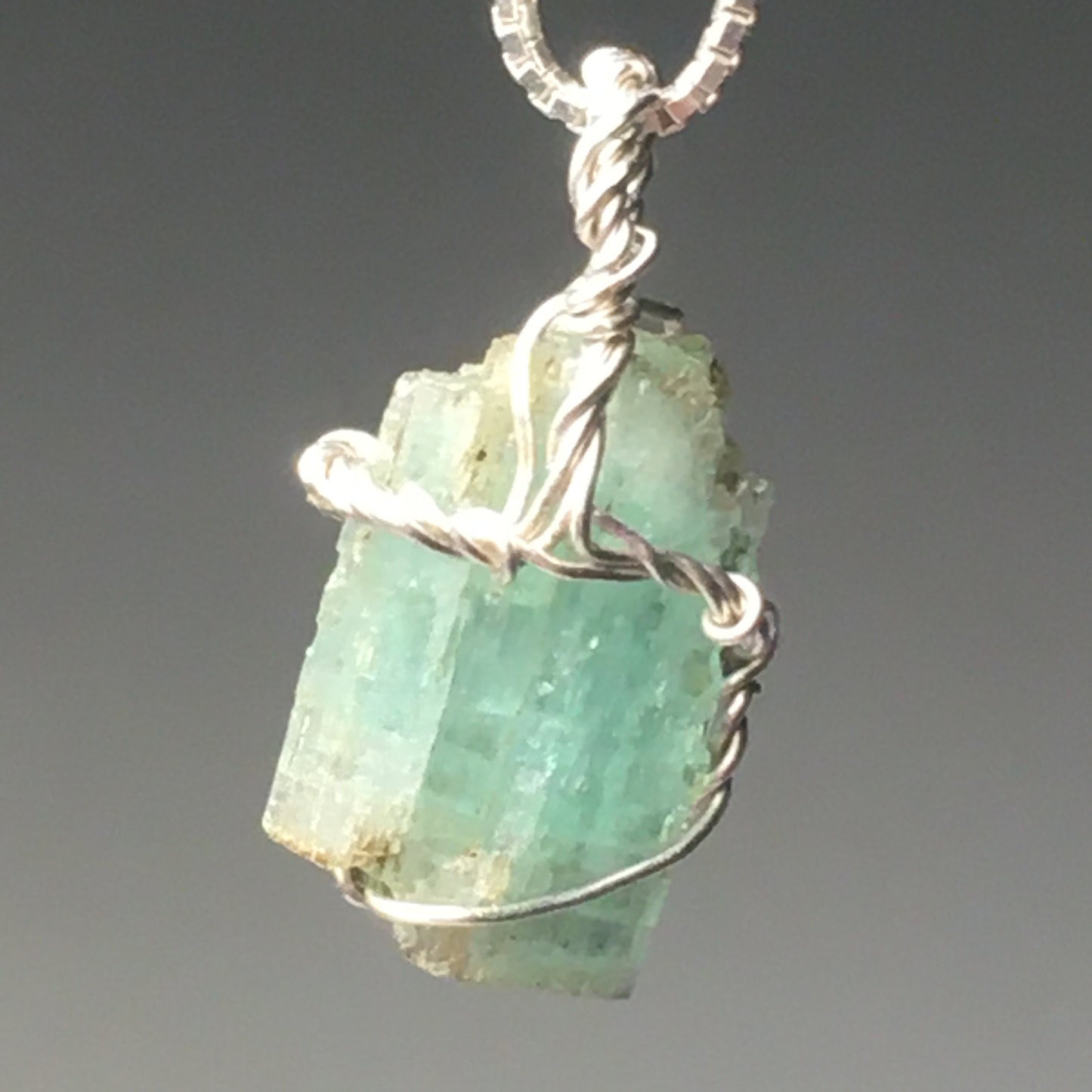 Natural Emerald 925 Silver Wire-Wrap Pendant