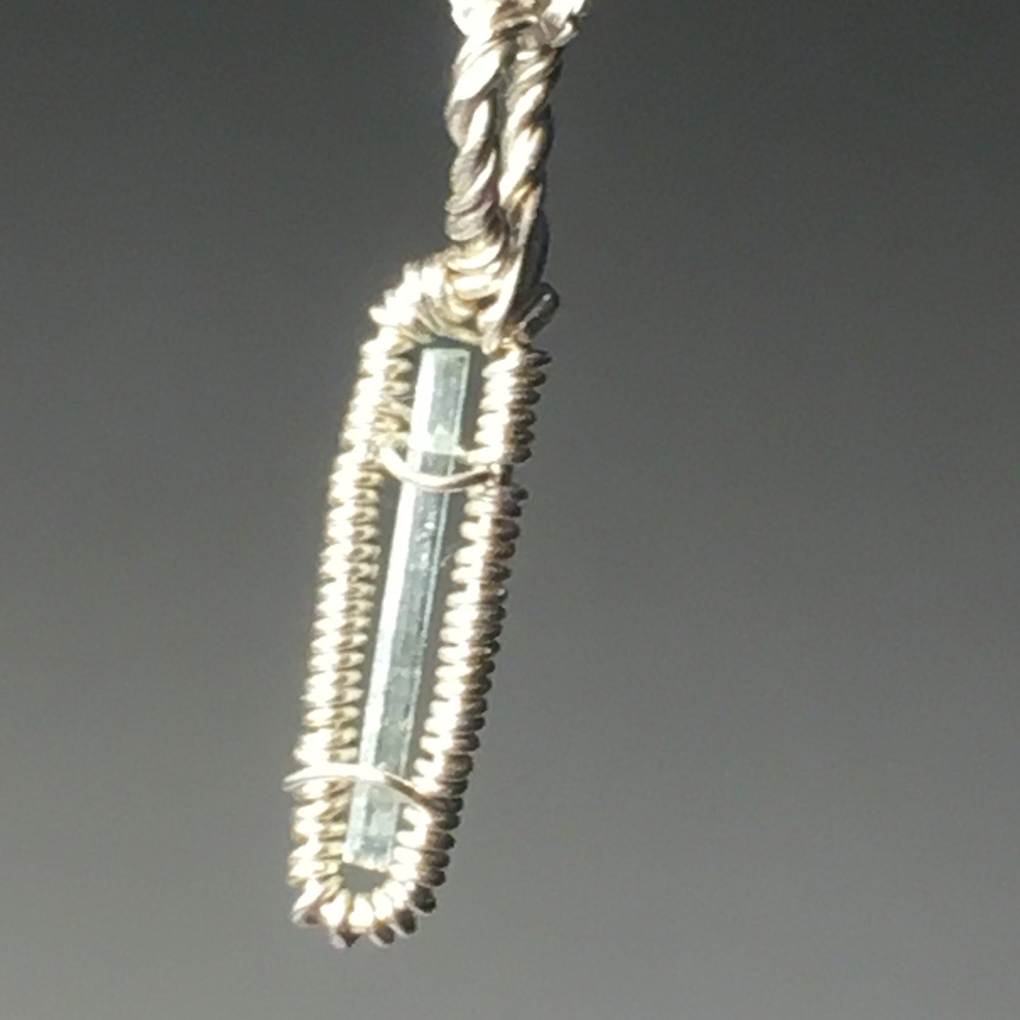 Natural Emerald Silver Wire-Wrap Pendant on Sterling Silver Chain
