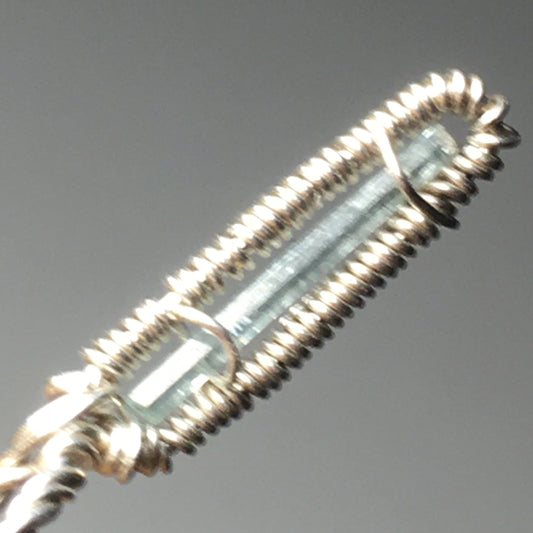 Natural Emerald Silver Wire-Wrap Pendant on Sterling Silver Chain