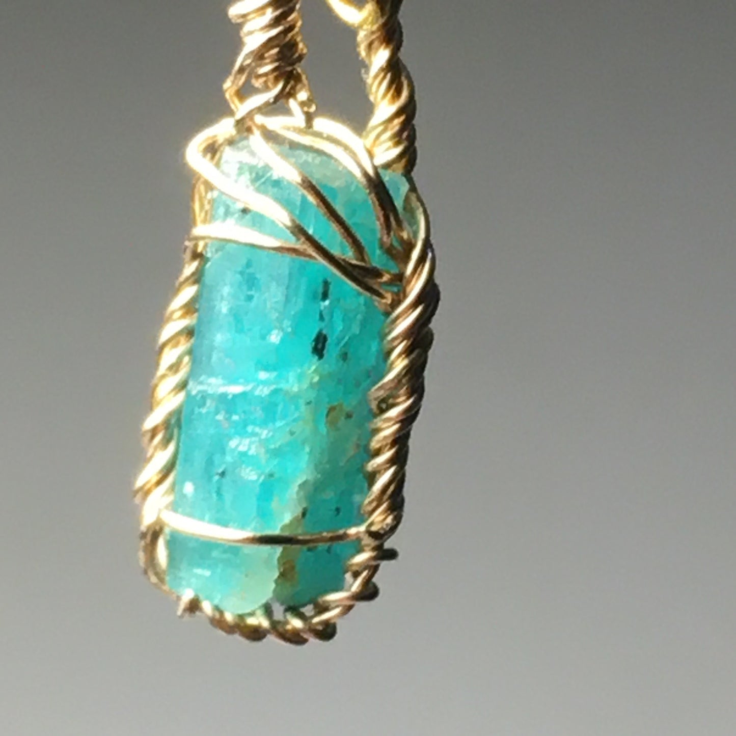 Natural AAA Emerald 14k Gold Wire-Wrap Pendant