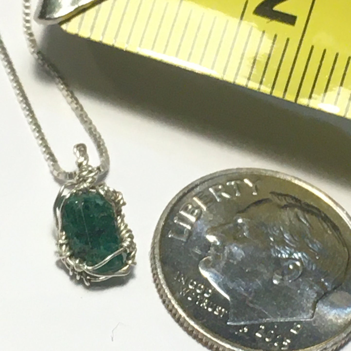 Natural Emerald Silver Wire-Wrap Pendant