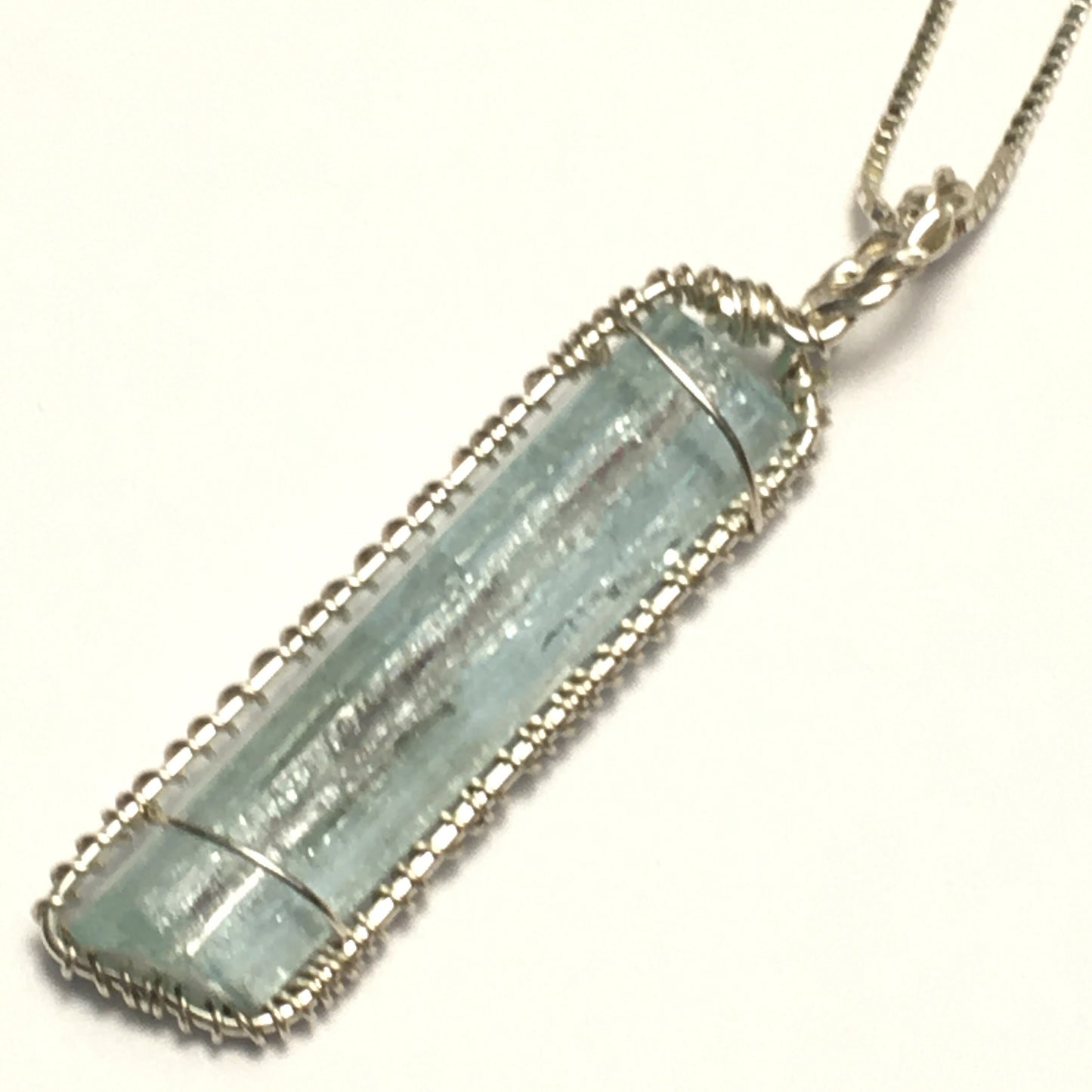 Gem Aquamarine Natural Solid Silver Wire Wrap Pendant