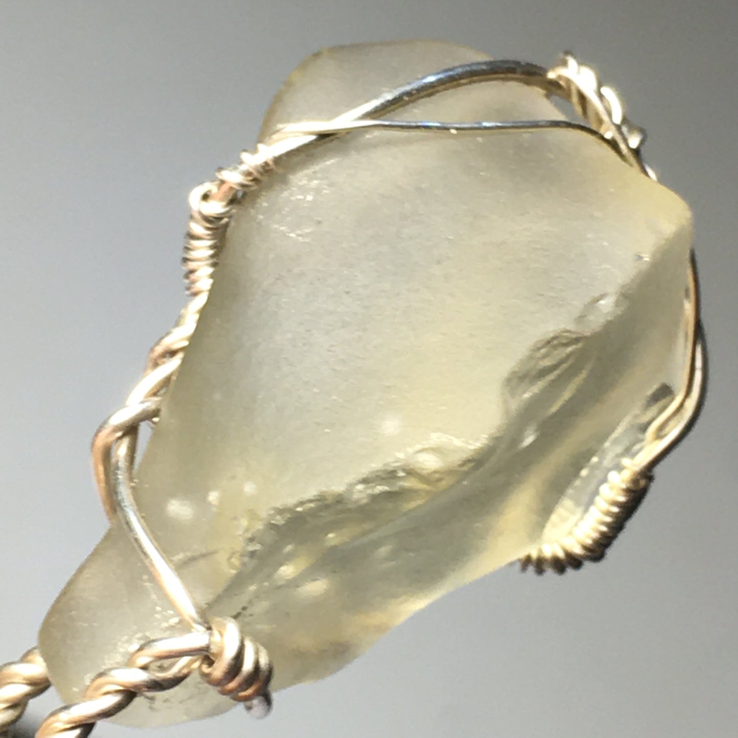 Natural Libyan Desert Glass Solid Silver Wire Wrap Pendant