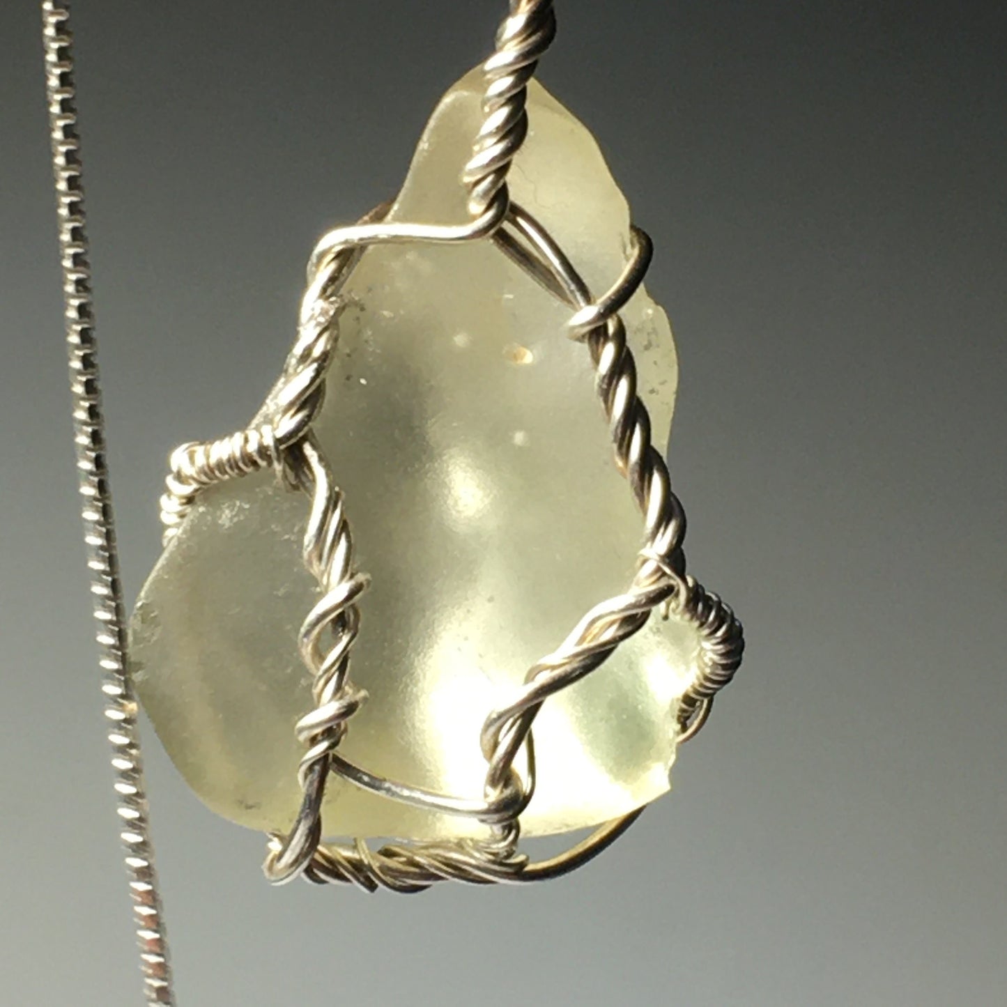 Natural Libyan Desert Glass Solid Silver Wire Wrap Pendant