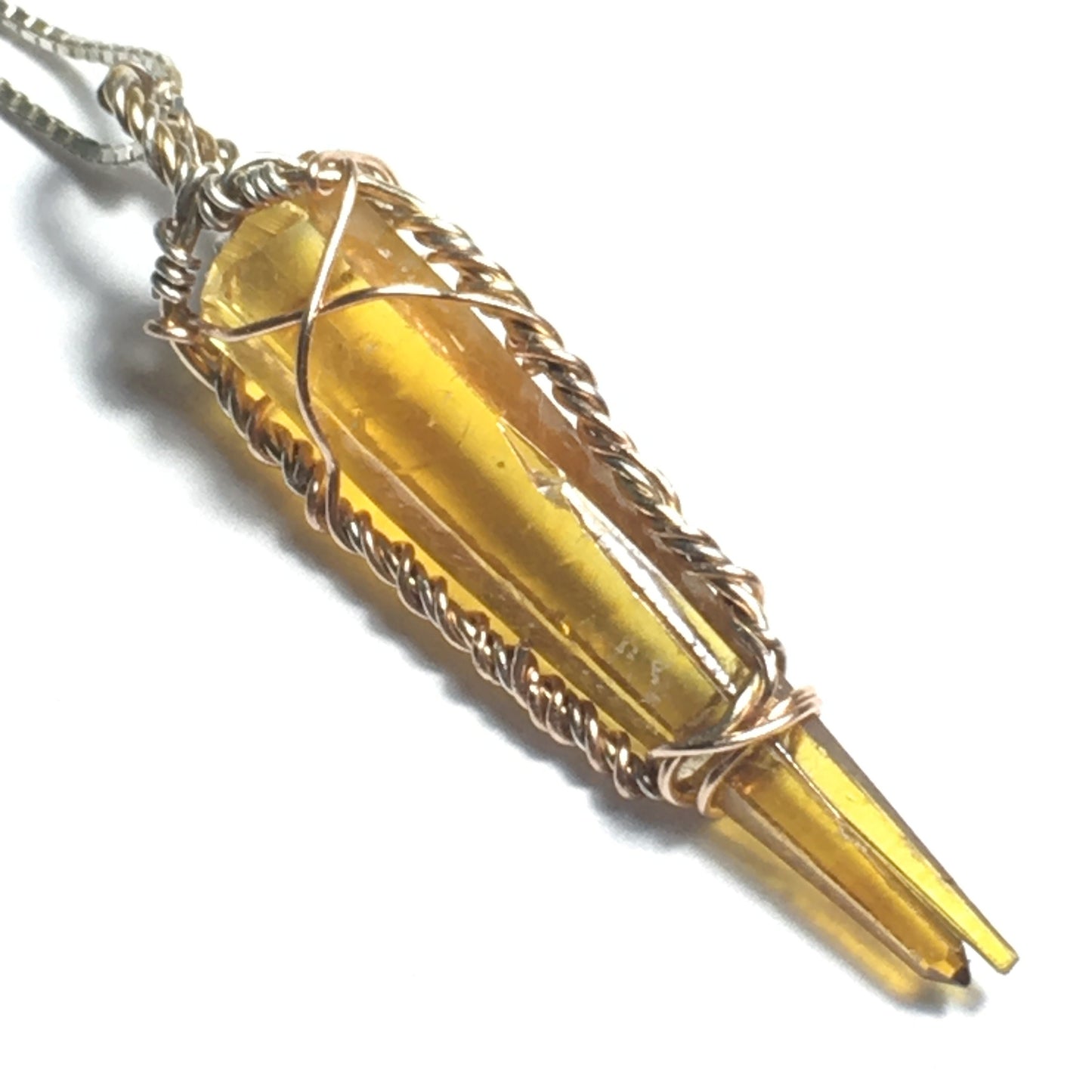 Orange Zincite, Gold, Silver and Rose Gold Pendant with Chain