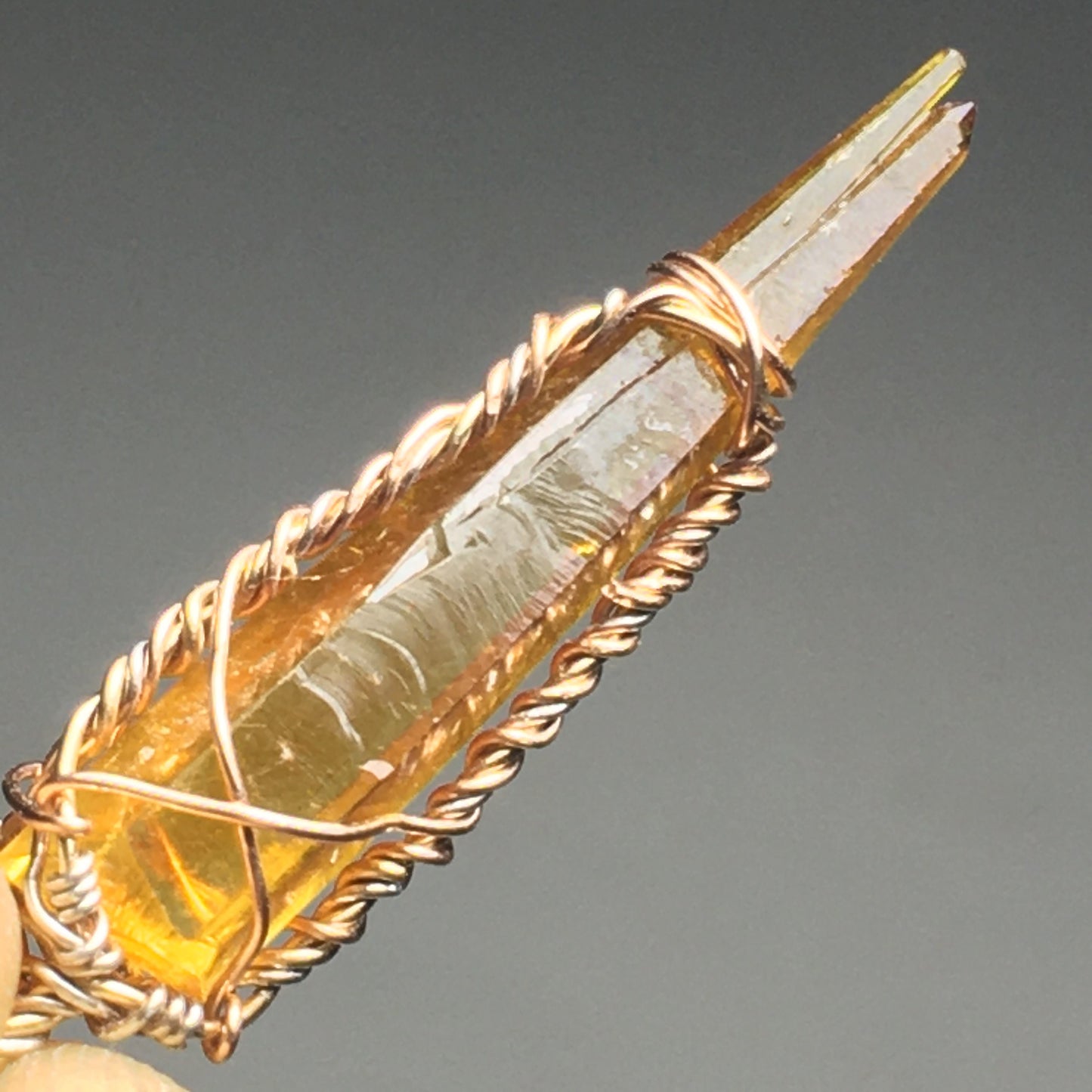 Orange Zincite, Gold, Silver and Rose Gold Pendant with Chain