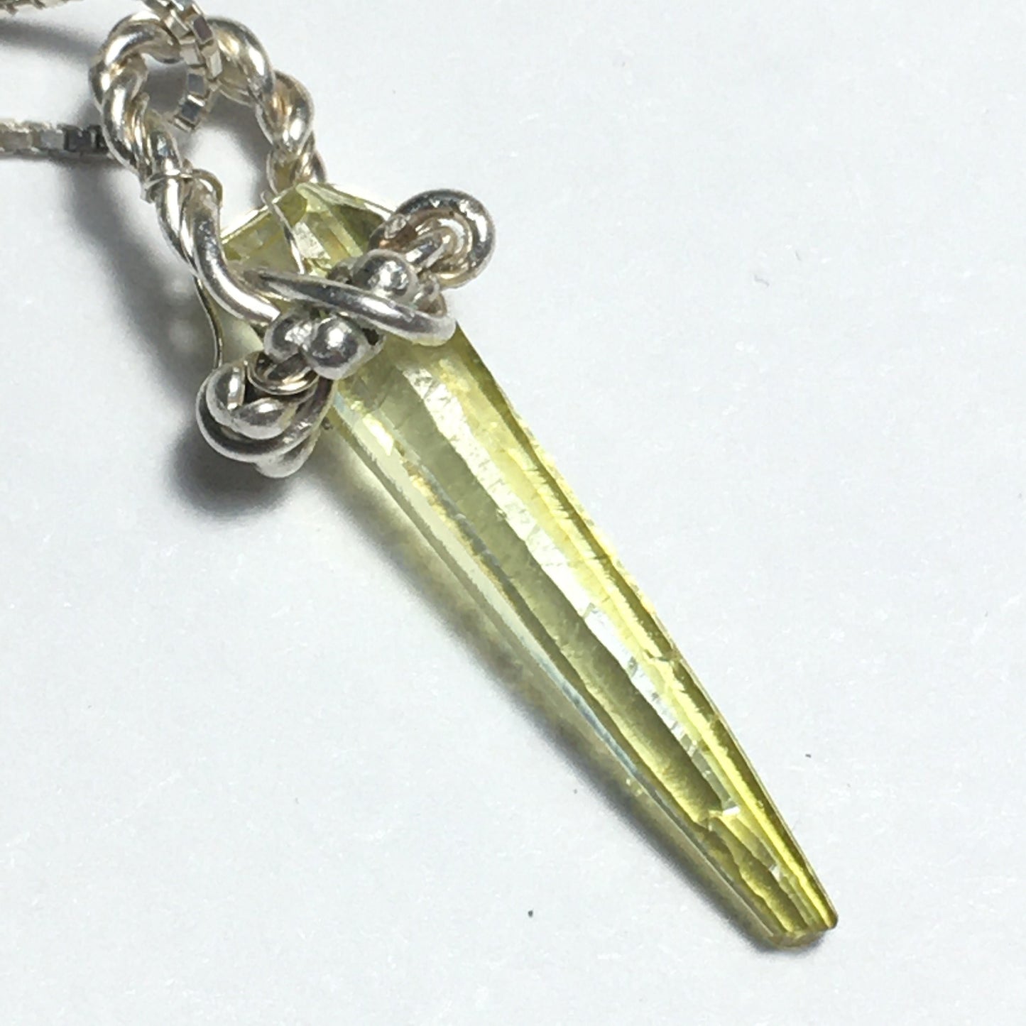 Green Zincite and Silver Pendant with Solid Sterling Silver Chain