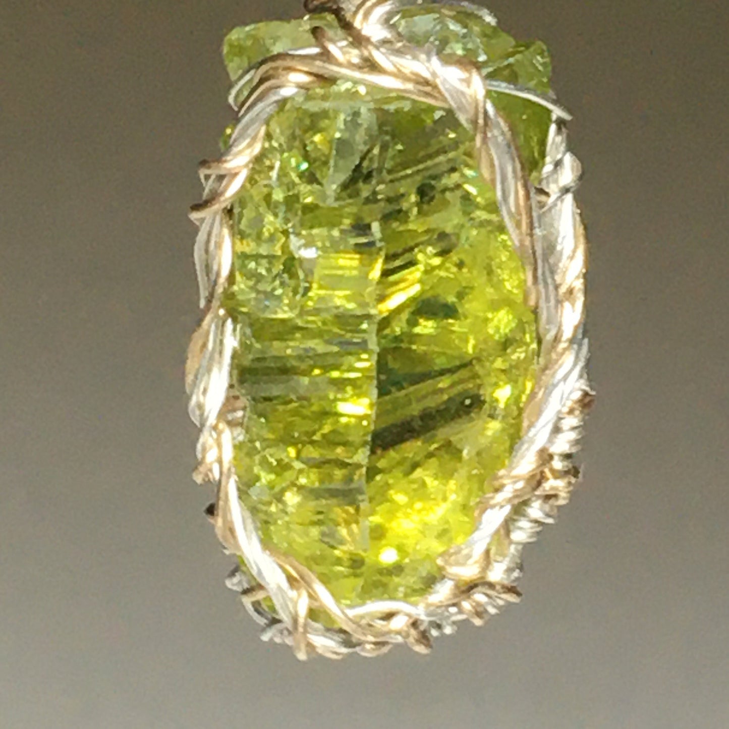 Big Green Zincite, Gold, and Silver Crystal Pendant