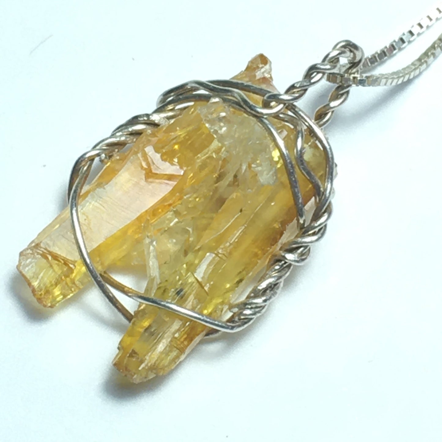 Orange Zincite Crystal Point and Sterling Silver Crystal Pendant and Chain