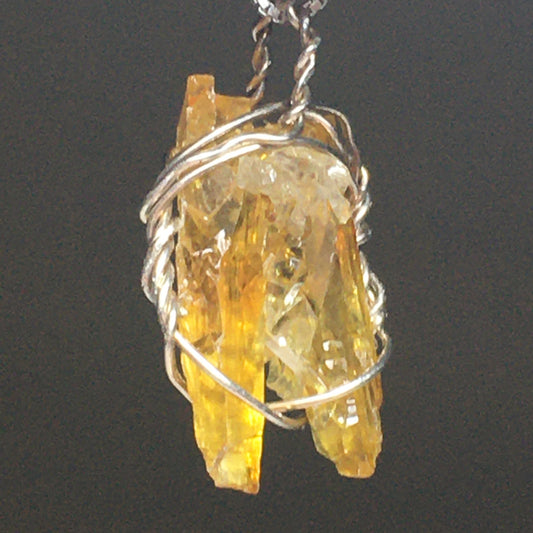 Orange Zincite Crystal Point and Sterling Silver Crystal Pendant and Chain