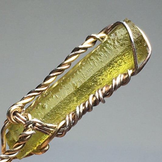 Green Zincite Crystal Pendant on Gold