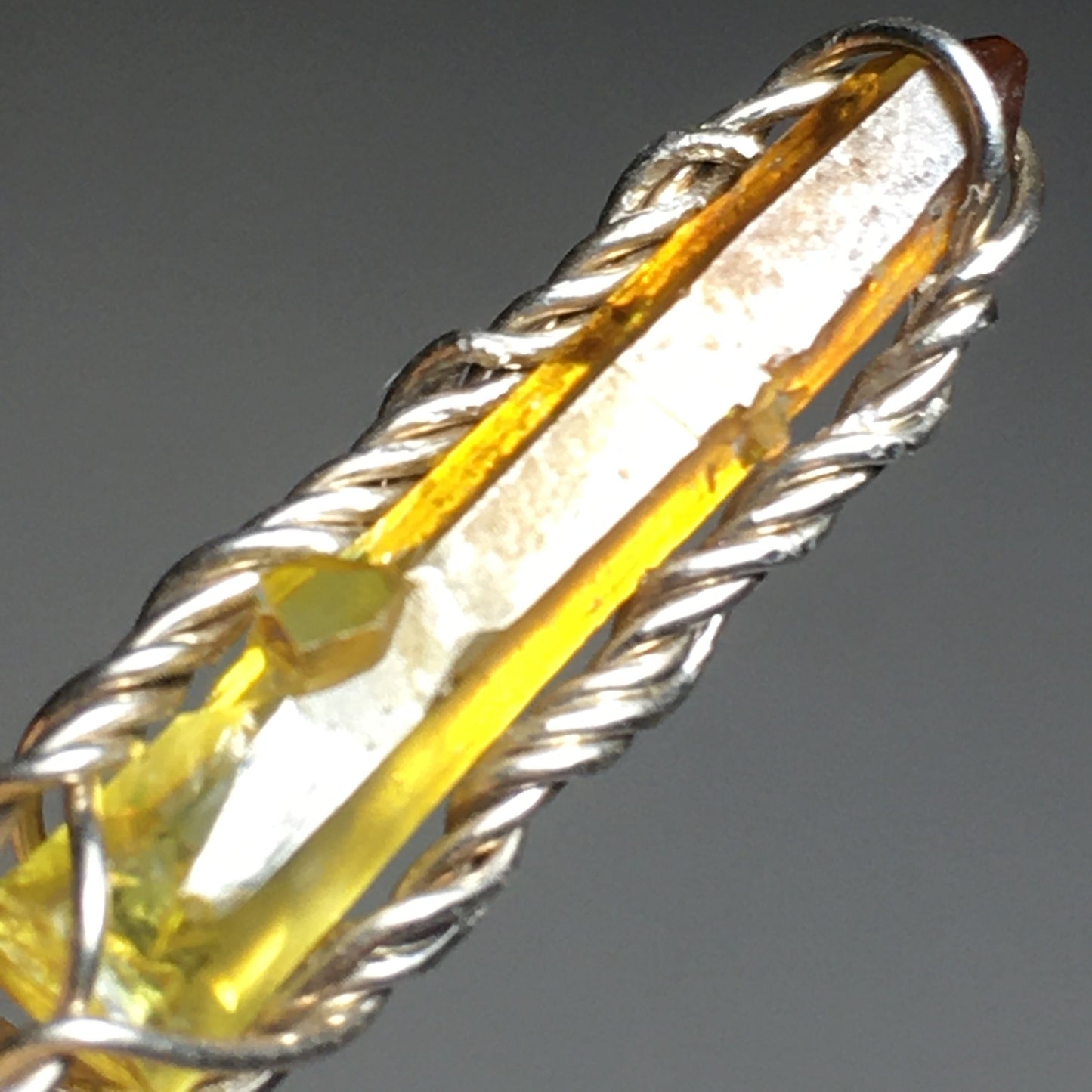 Orange and Yellow Bi-Color Zincite Crystal and Silver Pendant