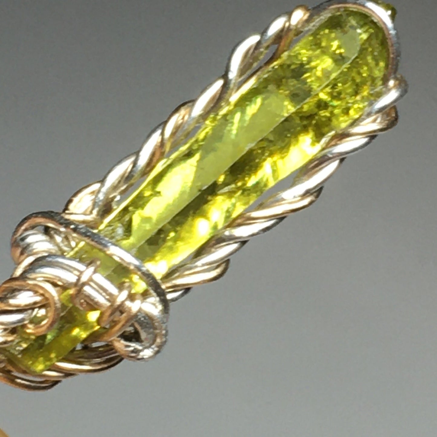 Green Zincite Crystal Pendant on Gold and Silver with 925 sterling silver chain