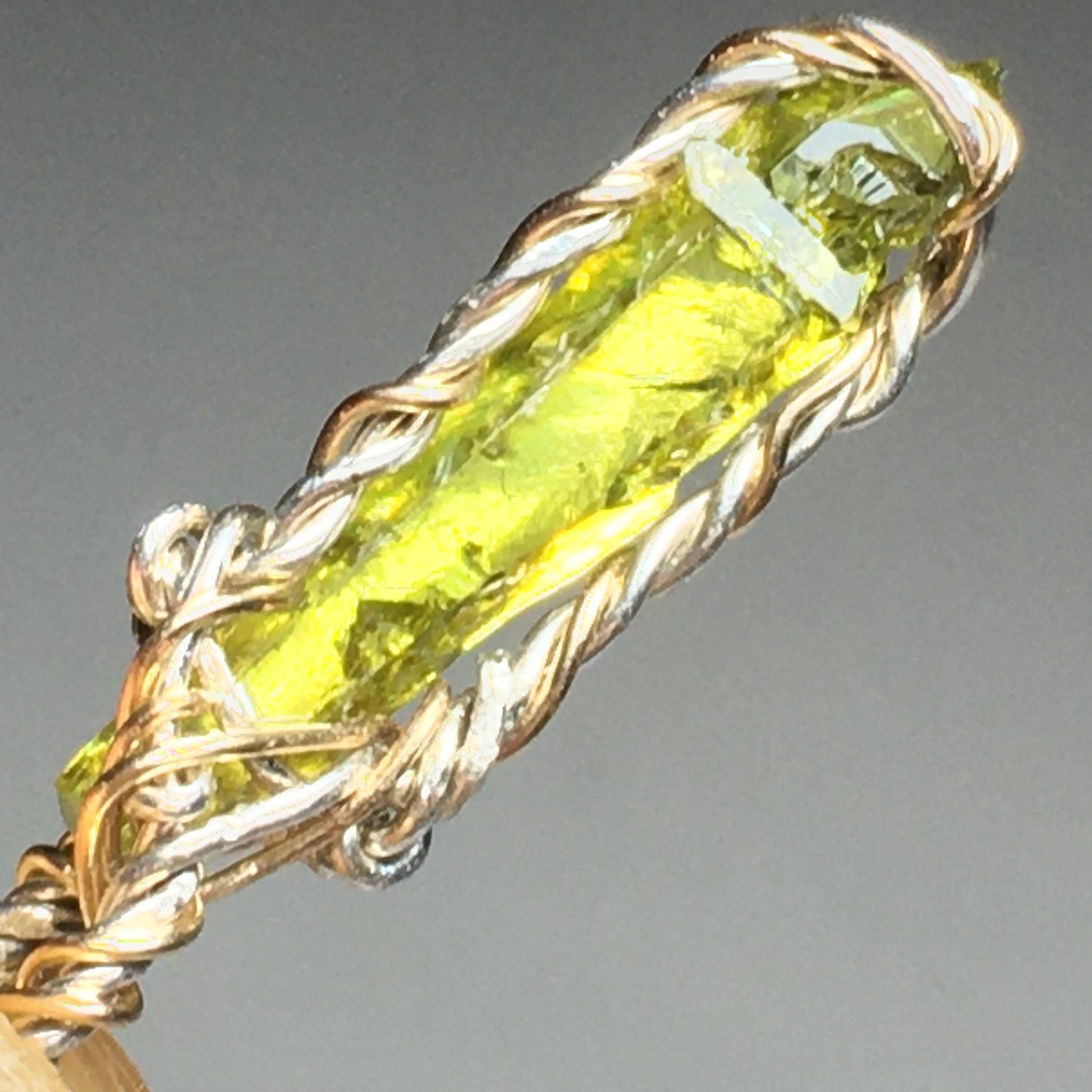 Green Zincite Crystal Pendant on Gold and Silver with 925 sterling silver chain