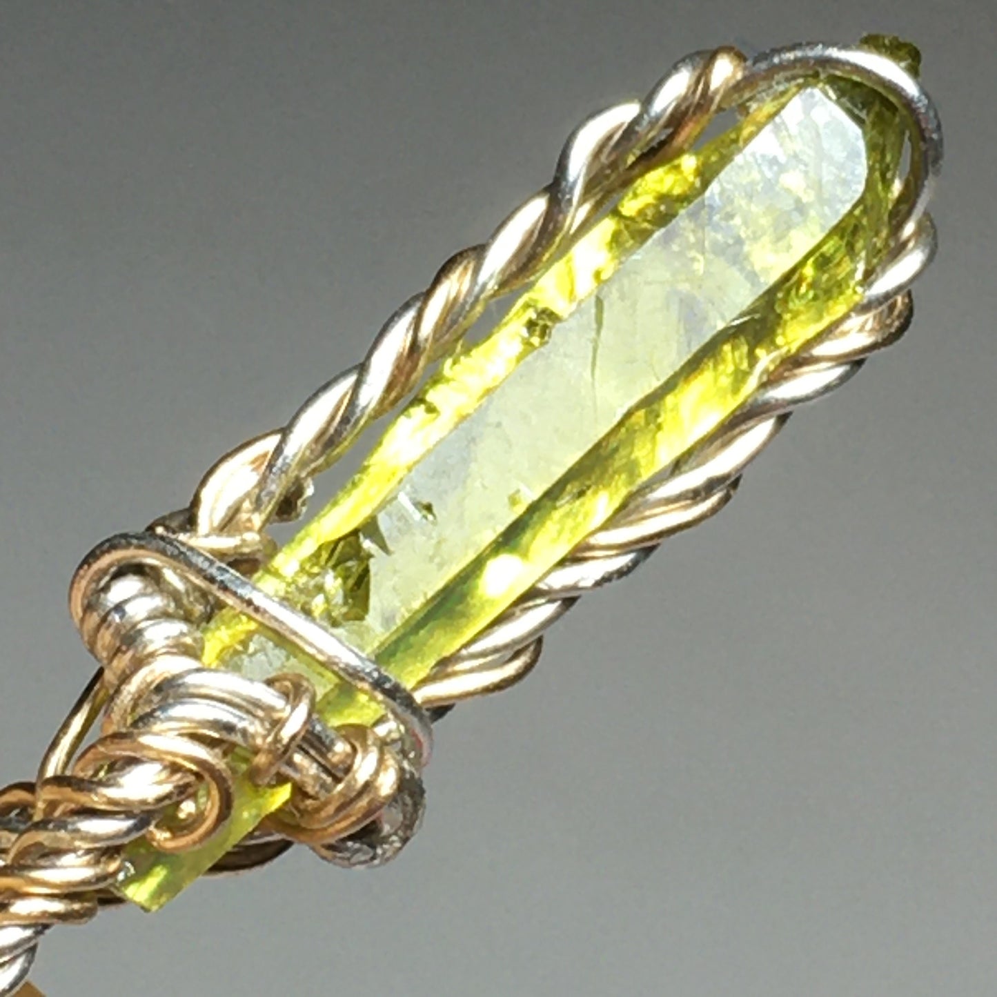 Green Zincite Crystal Pendant on Gold and Silver with 925 sterling silver chain
