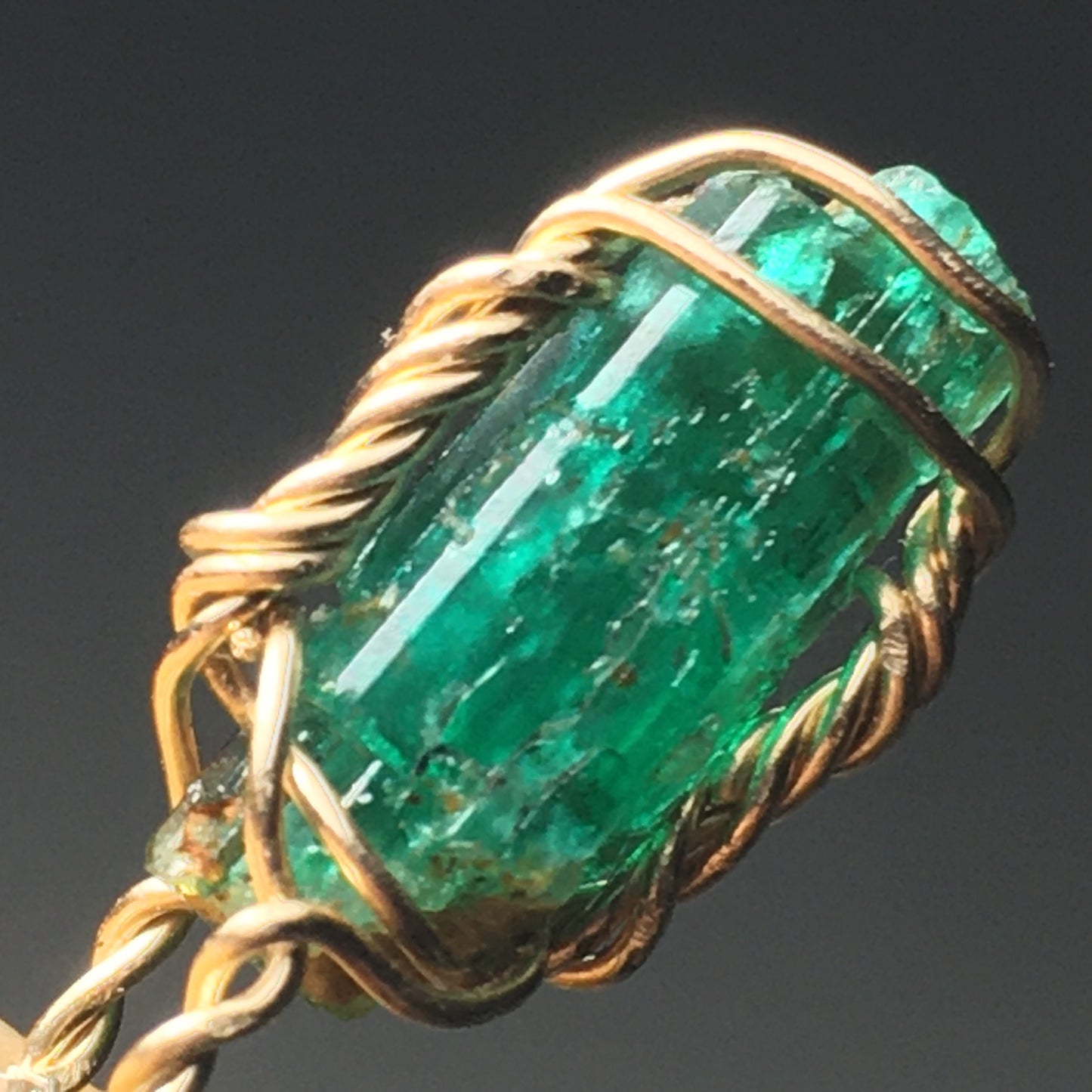 Natural AAA Emerald and Gold Pendant on solid Sterling Silver Chain