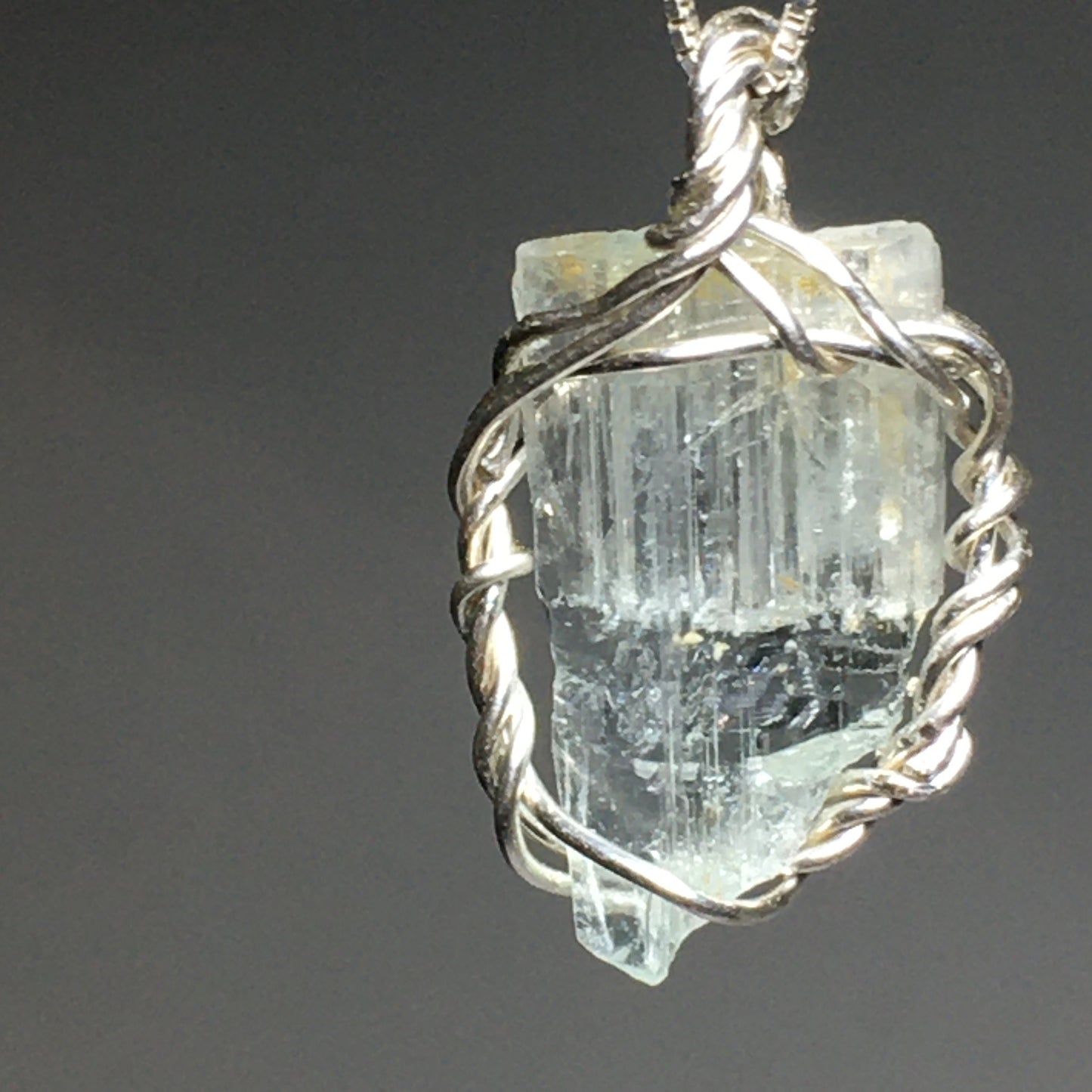 Aquamarine 925 Silver Wire Wrap Pendant