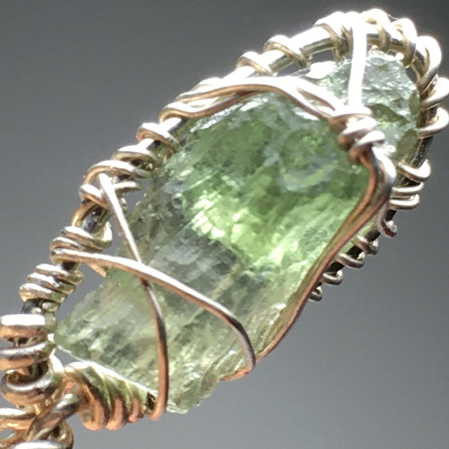 Moldavite and Gold Pendant 925 Sterling Silver Chain