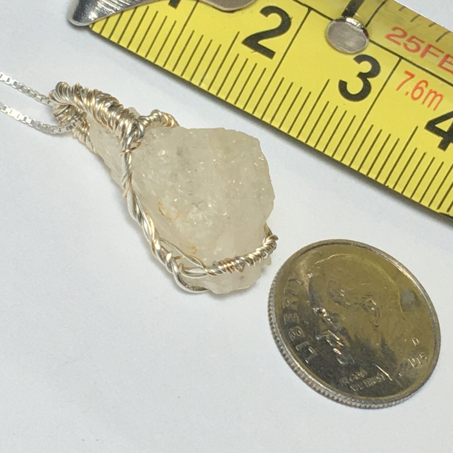 BIG Phenacite Silver and Gold Wire-Wrap Pendant