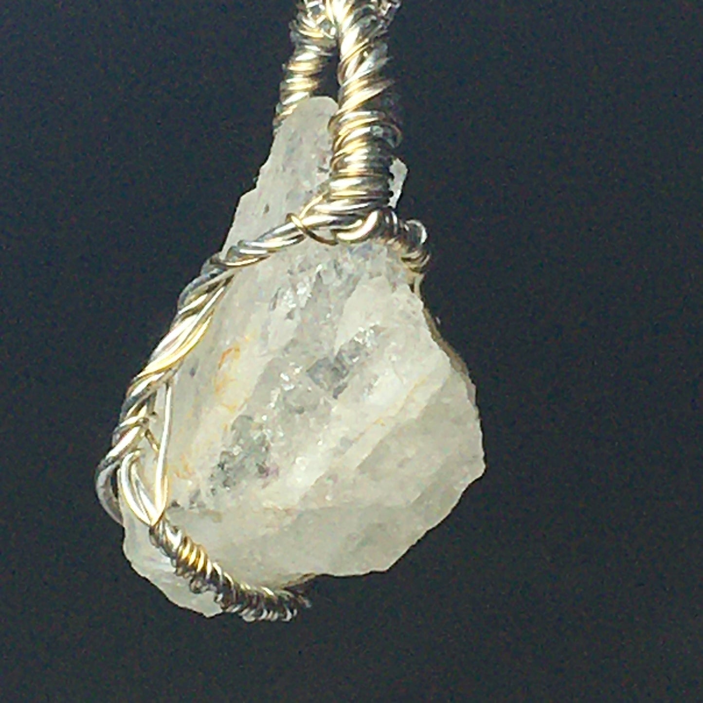 BIG Phenacite Silver and Gold Wire-Wrap Pendant