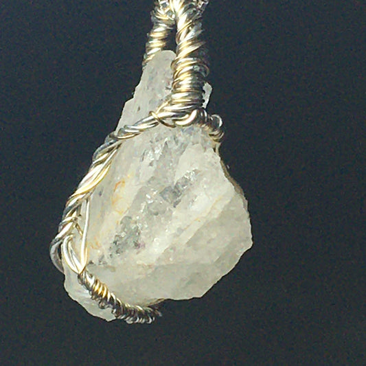 BIG Phenacite Silver and Gold Wire-Wrap Pendant