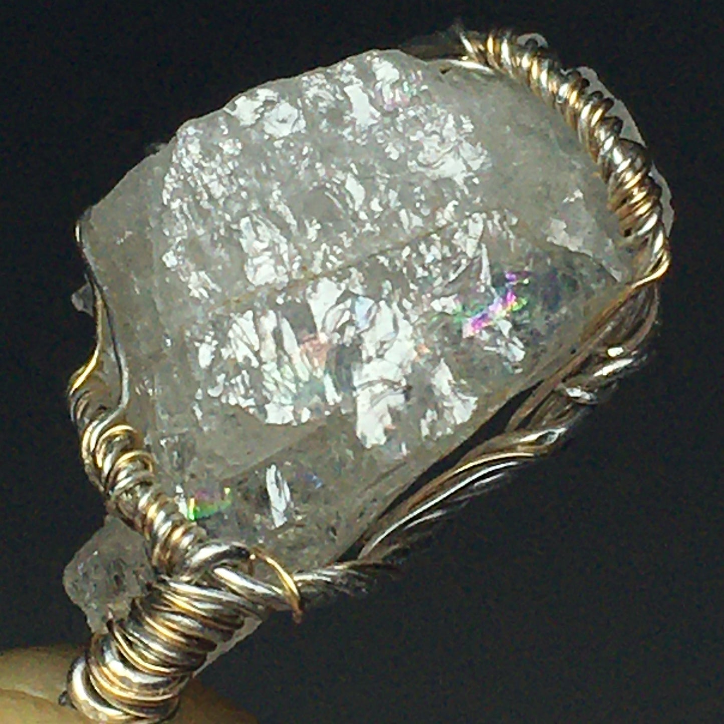 BIG Phenacite Silver and Gold Wire-Wrap Pendant