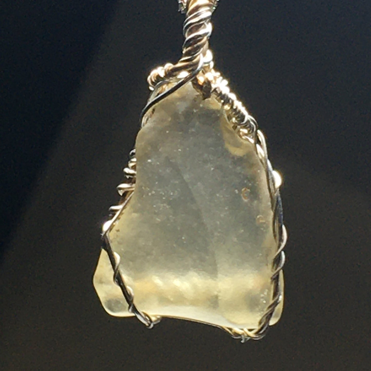 Natural Libyan Desert Glass Solid 925 Silver and Gold Pendant