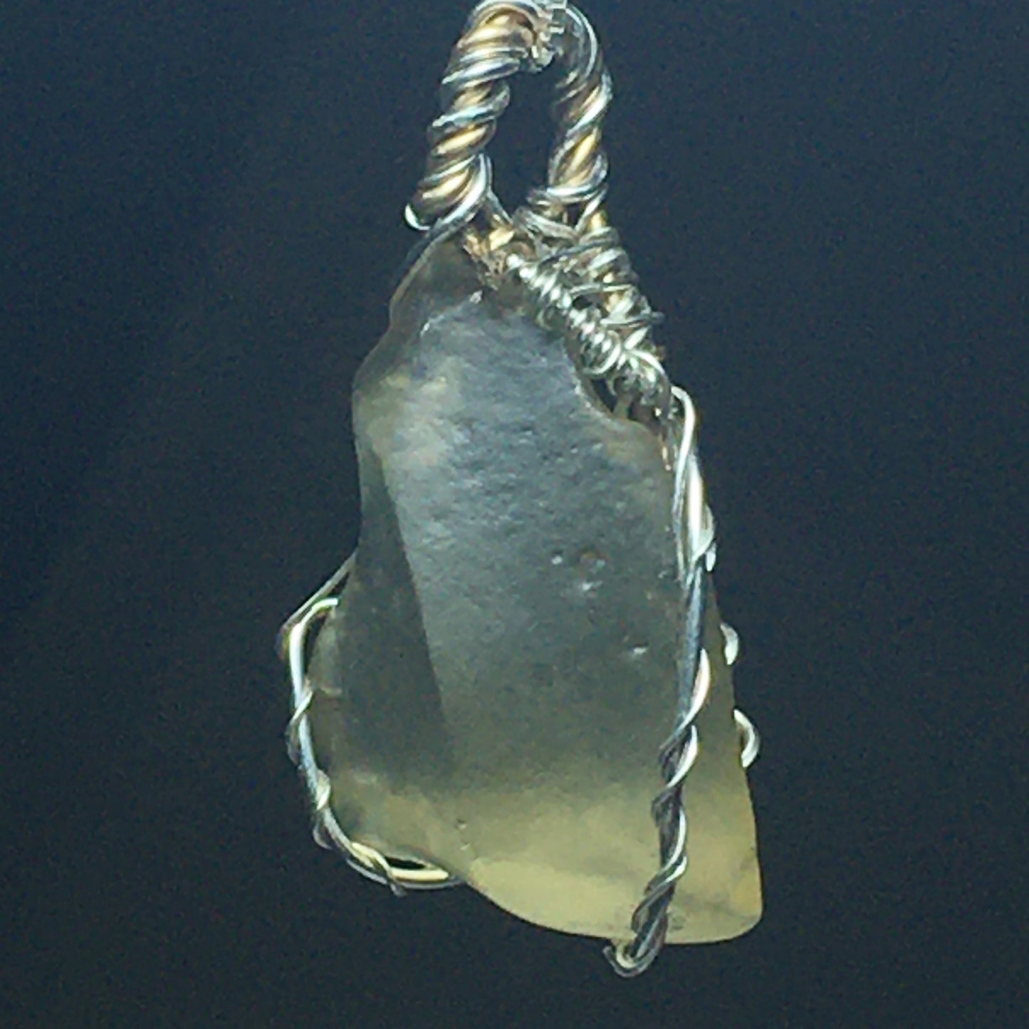 Natural Libyan Desert Glass Solid 925 Silver and Gold Pendant