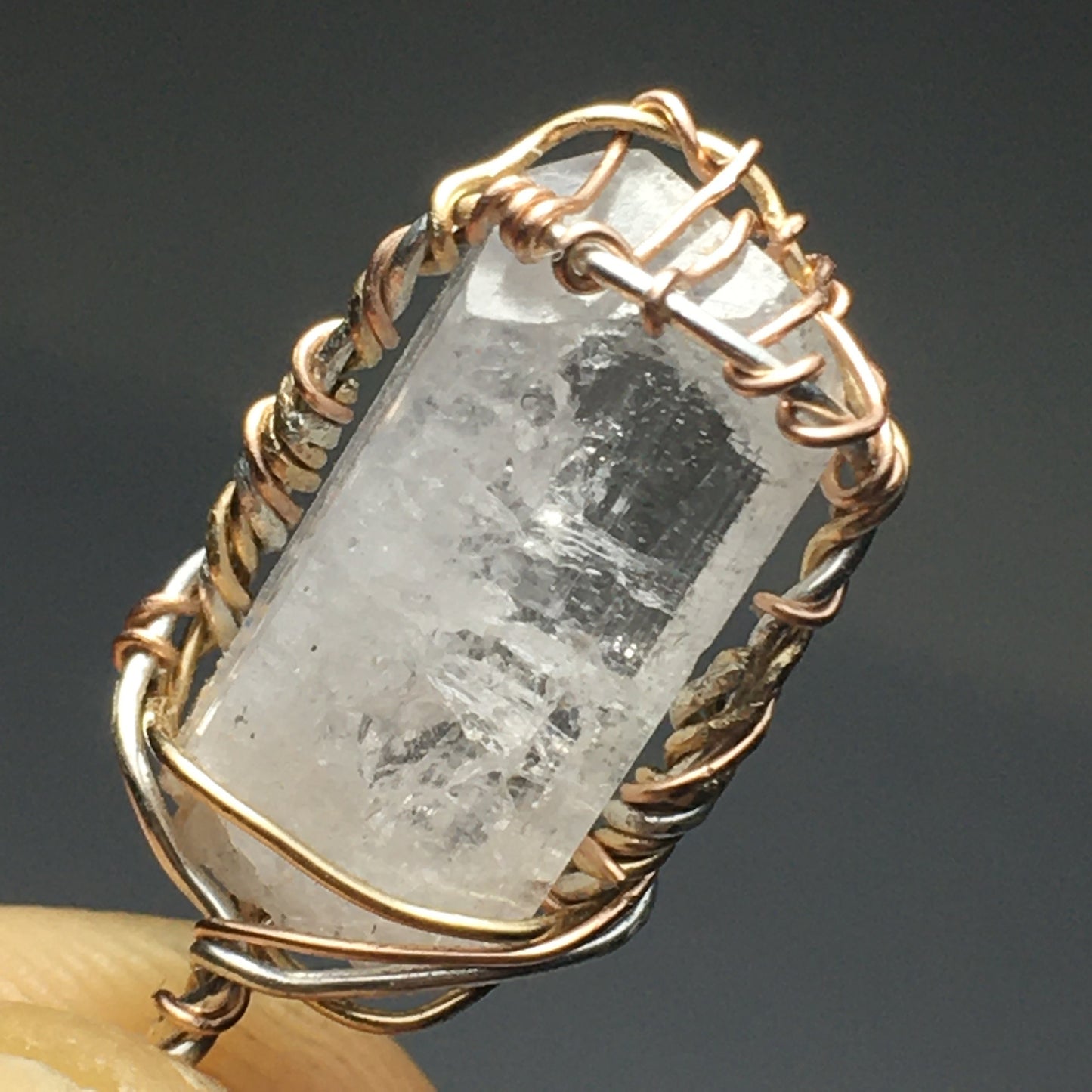 Danburite Crystal on Silver and Gold Pendant