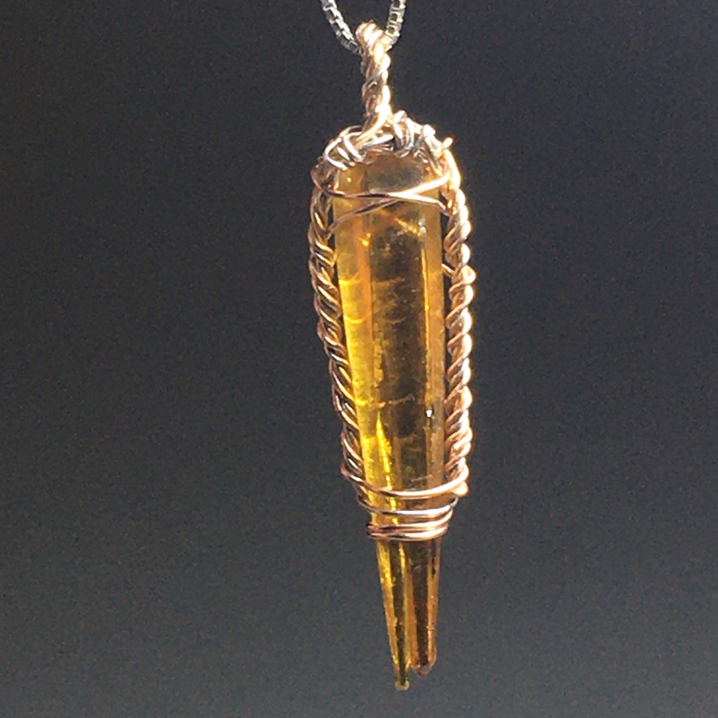 Orange Zincite, Gold, Silver and Rose Gold Pendant with Chain