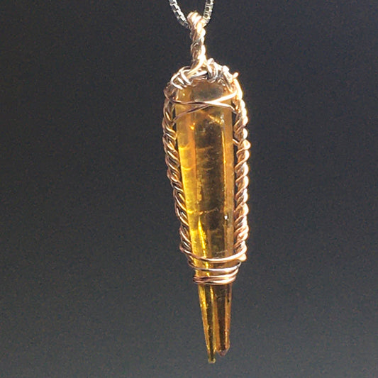 Orange Zincite, Gold, Silver and Rose Gold Pendant with Chain
