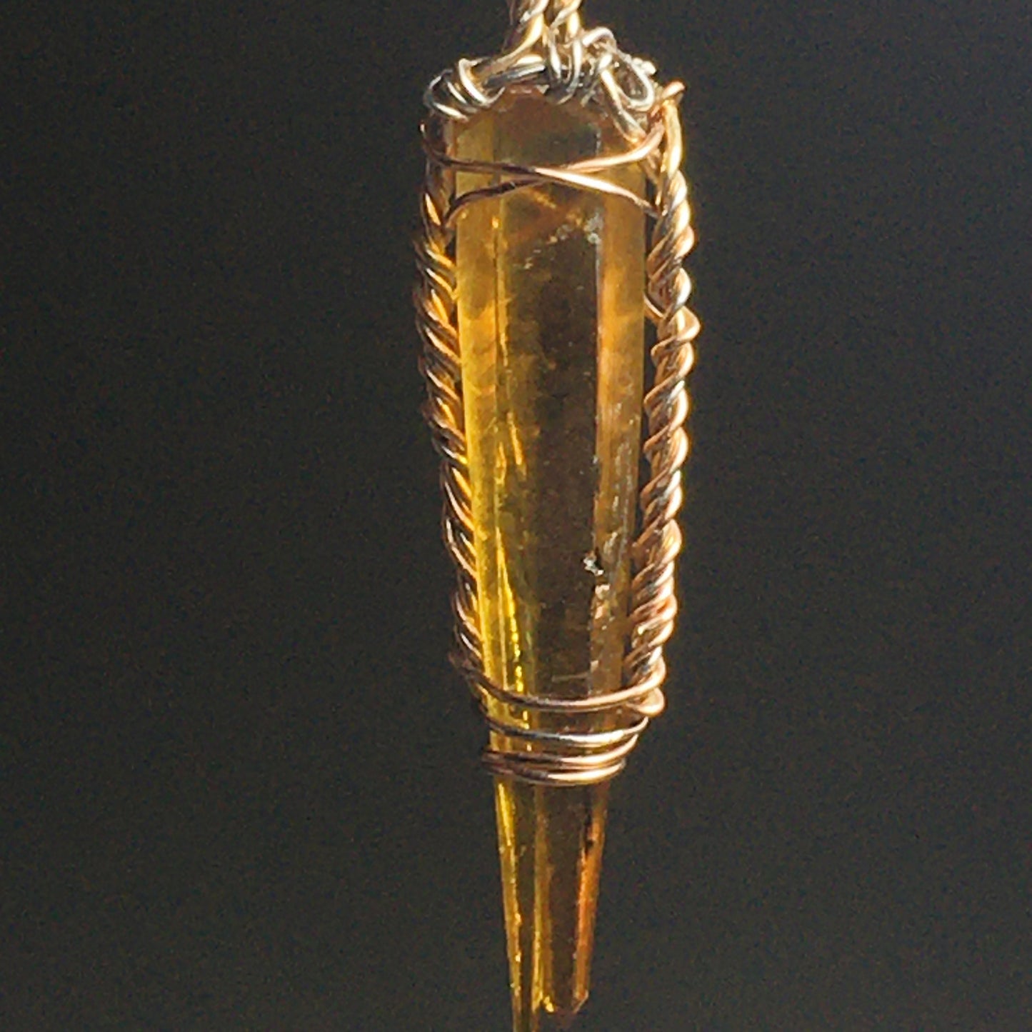 Orange Zincite, Gold, Silver and Rose Gold Pendant with Chain