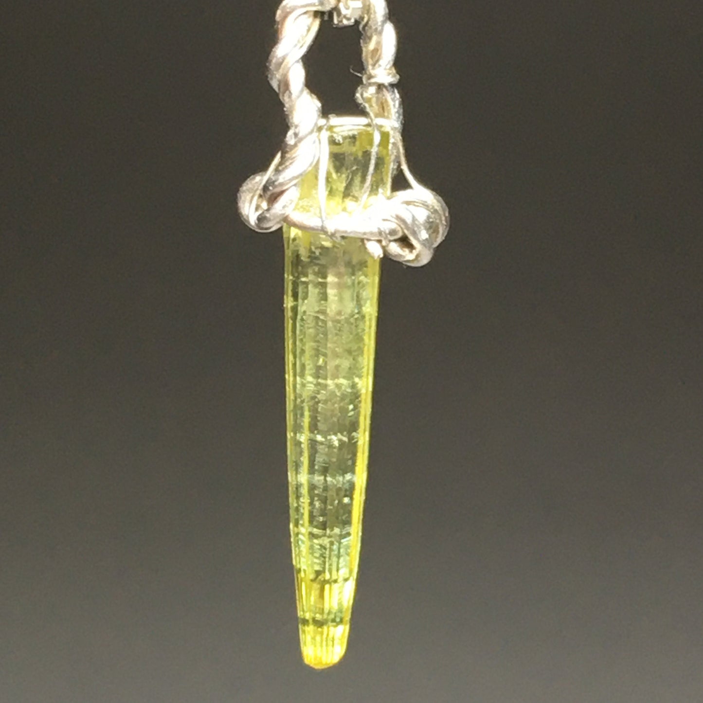 Green Zincite and Silver Pendant with Solid Sterling Silver Chain