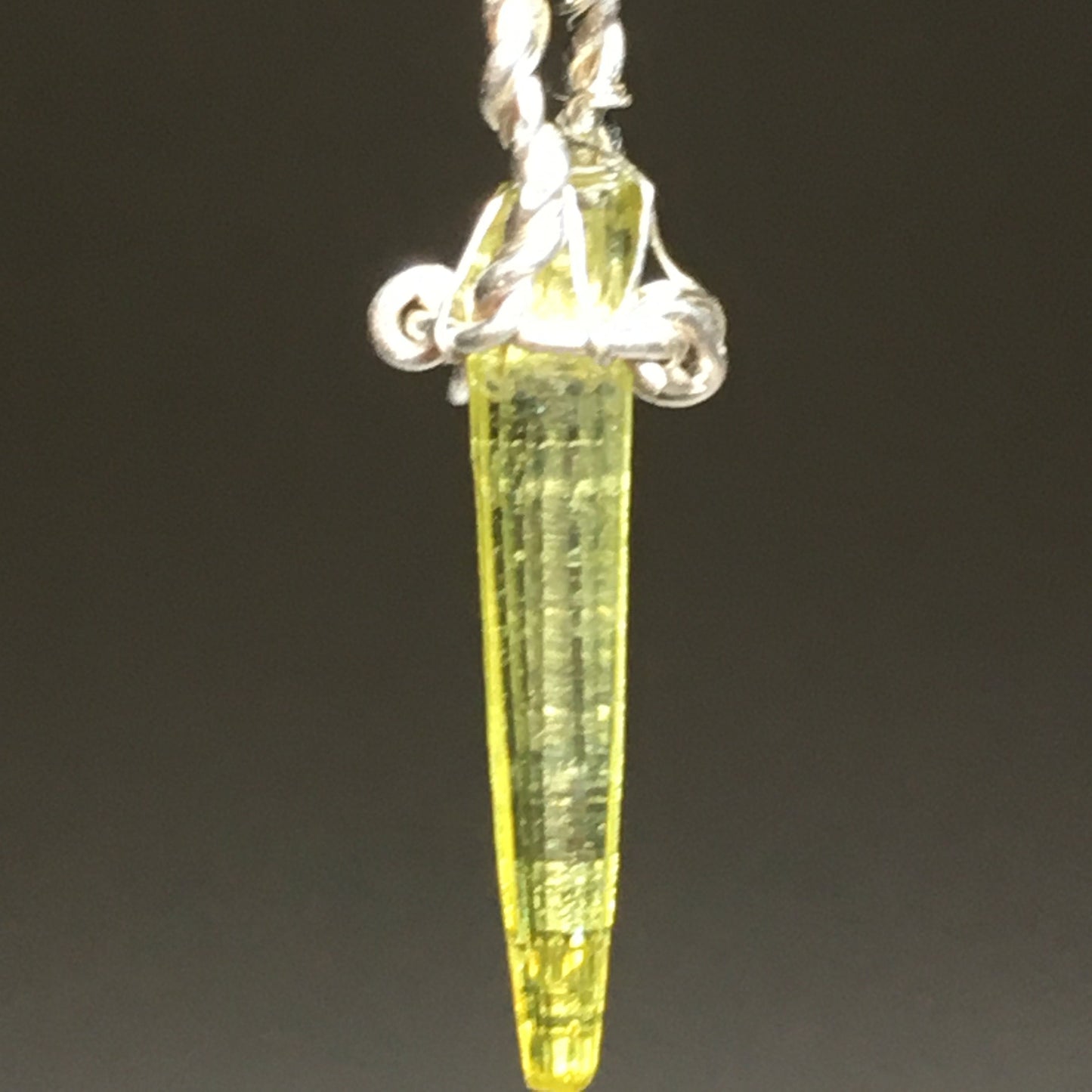 Green Zincite and Silver Pendant with Solid Sterling Silver Chain