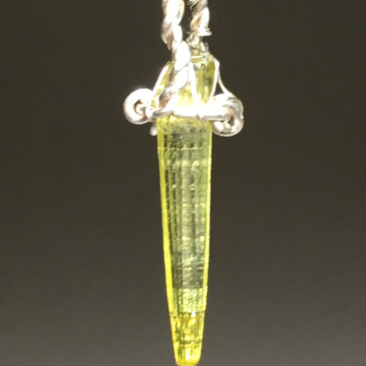 Green Zincite and Silver Pendant with Solid Sterling Silver Chain