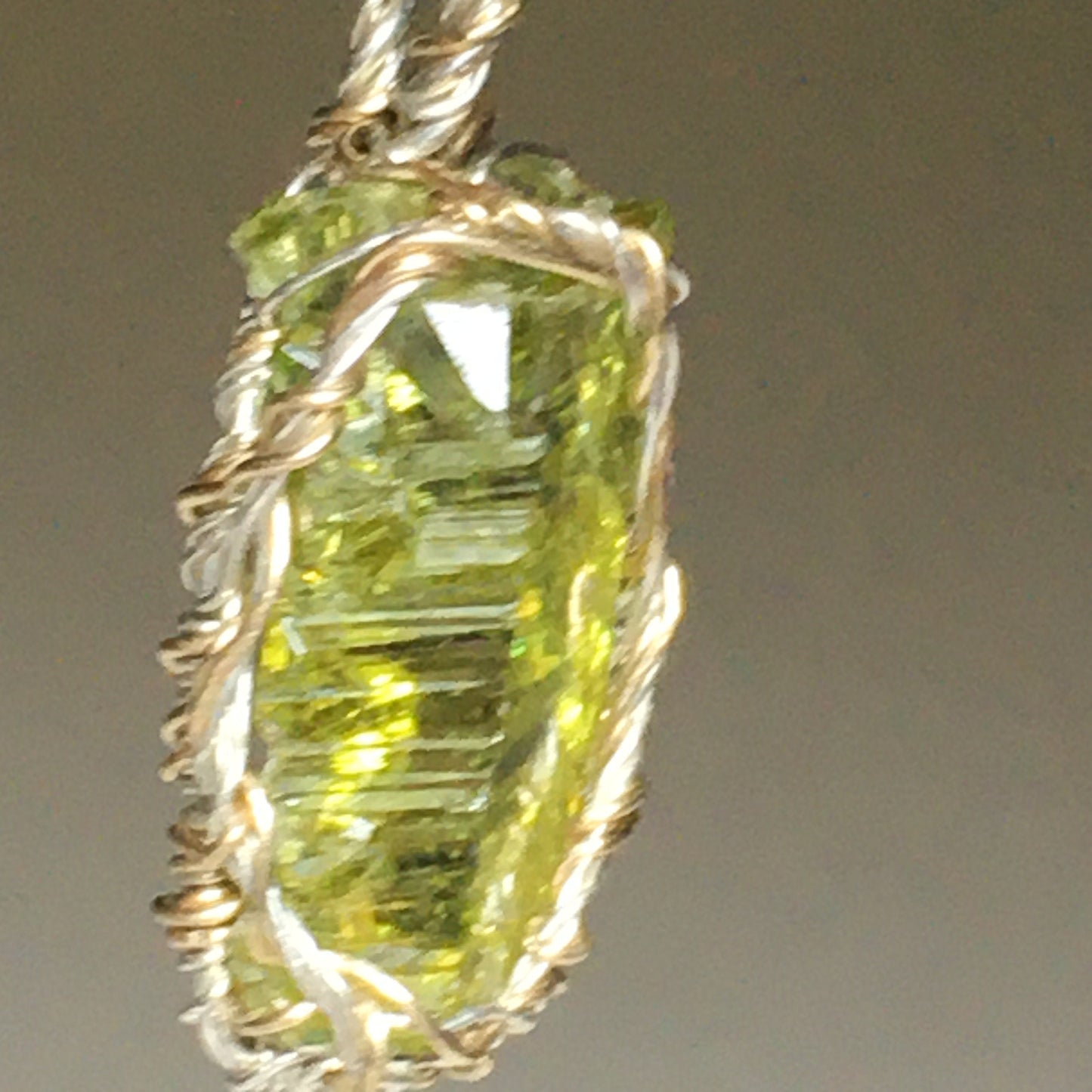Big Green Zincite, Gold, and Silver Crystal Pendant