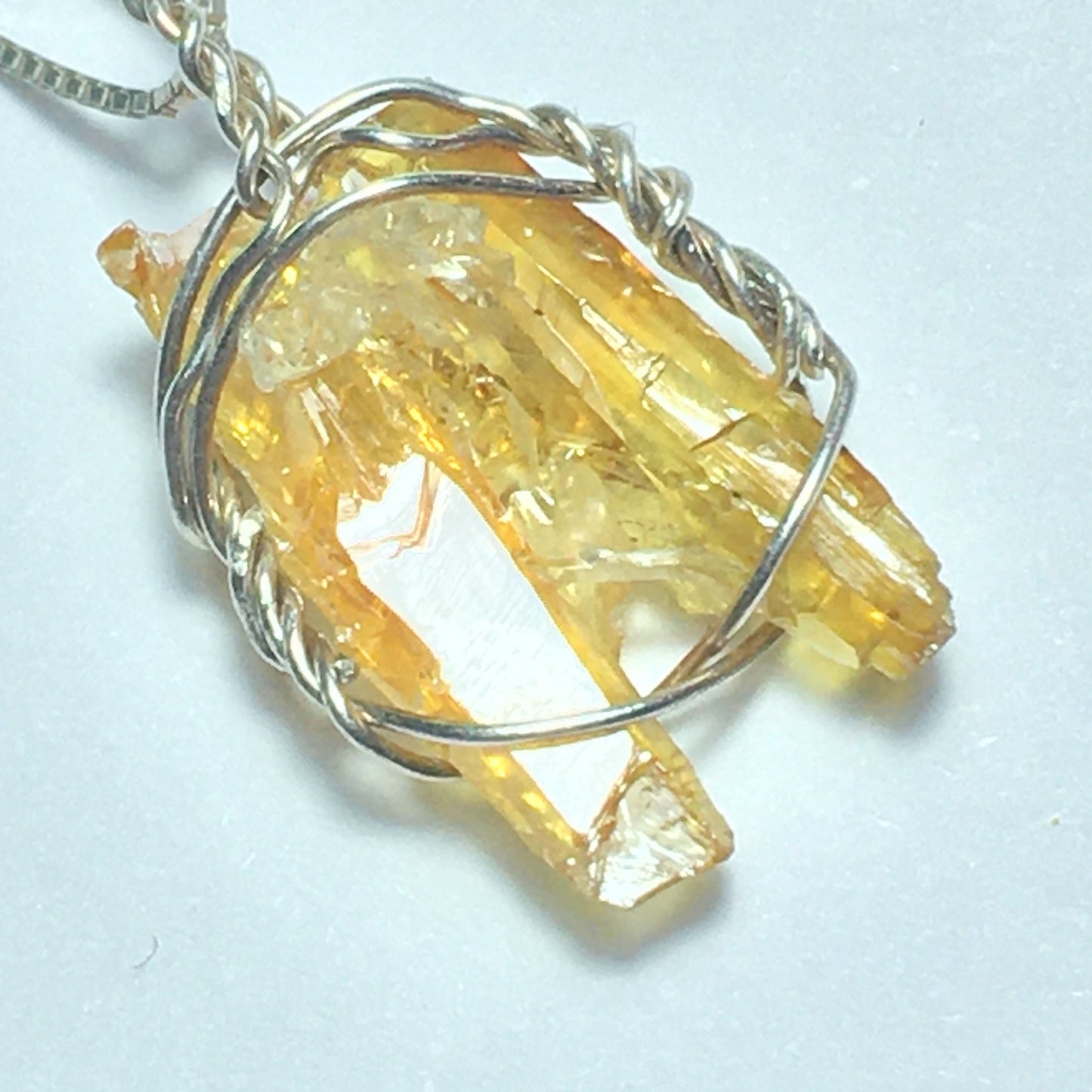 Orange Zincite Crystal Point and Sterling Silver Crystal Pendant and Chain