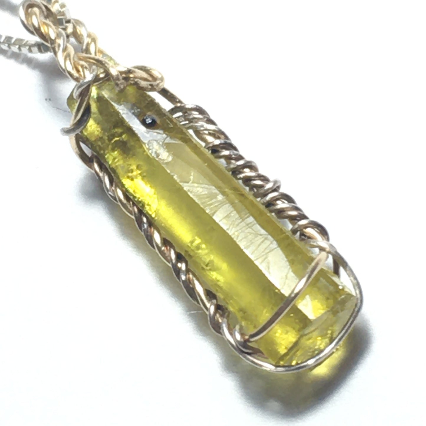 Green Zincite Crystal Pendant on Gold