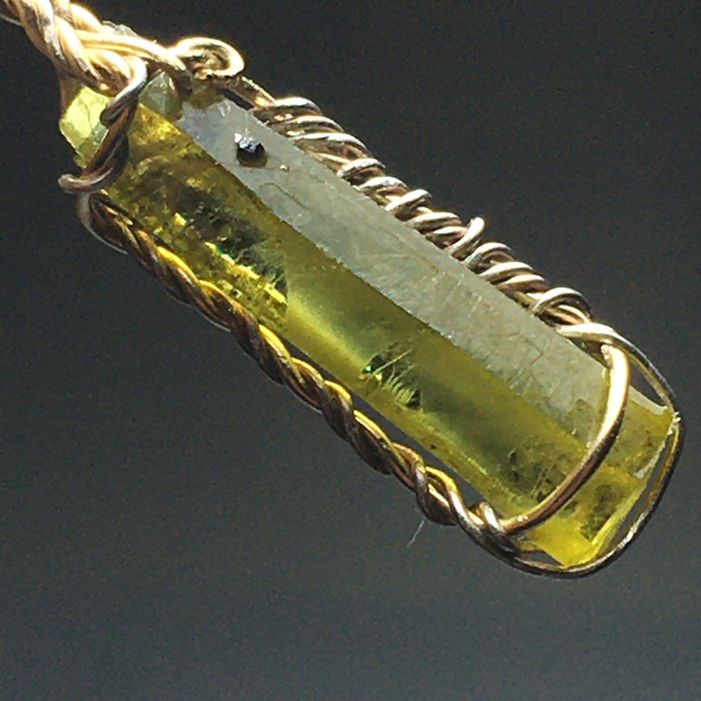 Green Zincite Crystal Pendant on Gold