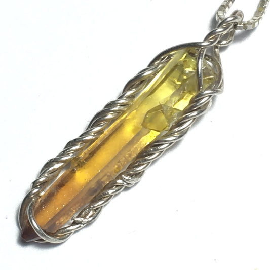 Orange and Yellow Bi-Color Zincite Crystal and Silver Pendant