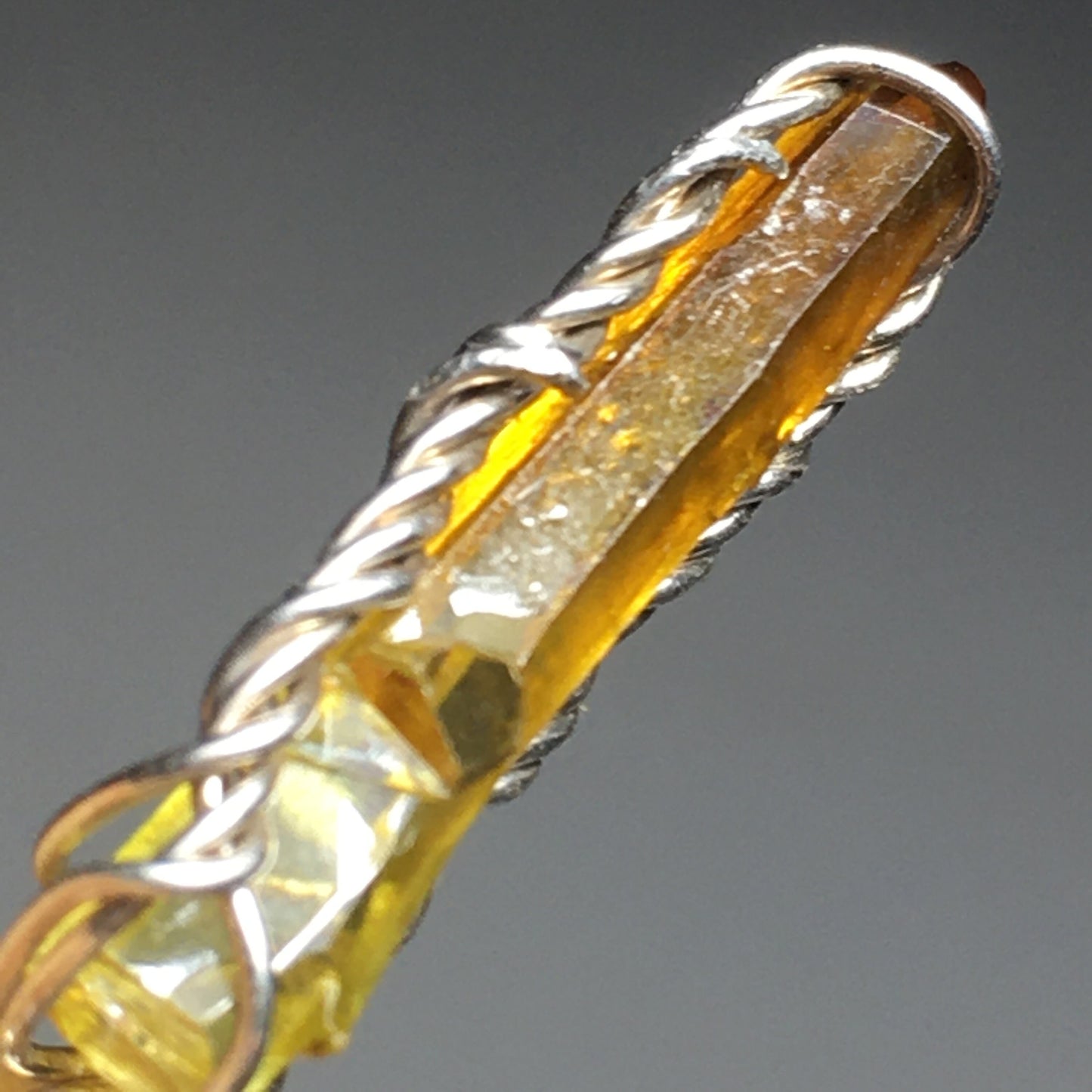Orange and Yellow Bi-Color Zincite Crystal and Silver Pendant