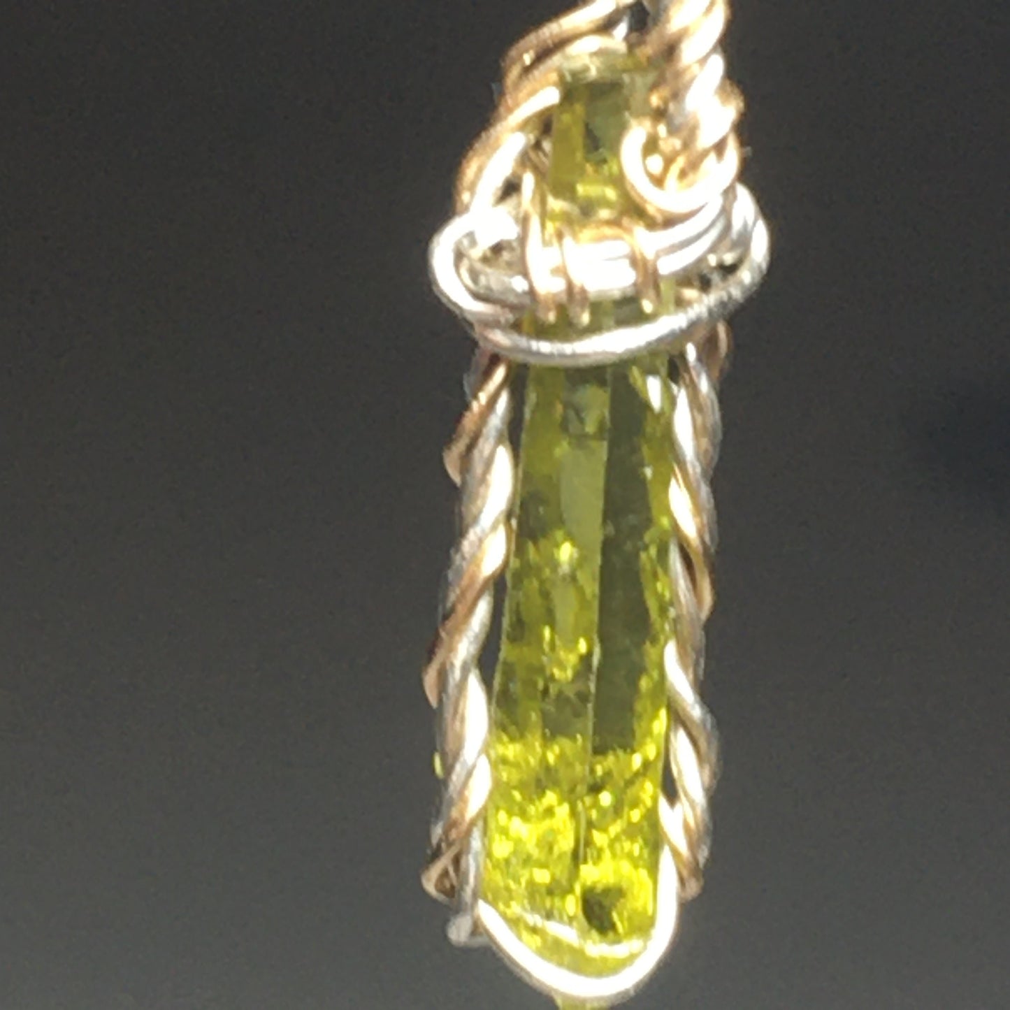 Green Zincite Crystal Pendant on Gold and Silver with 925 sterling silver chain